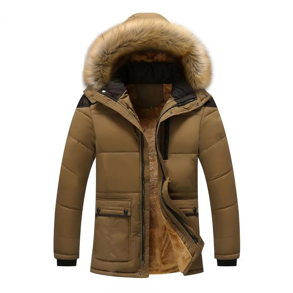 Men's puffer jacket with fur hood and warm lining