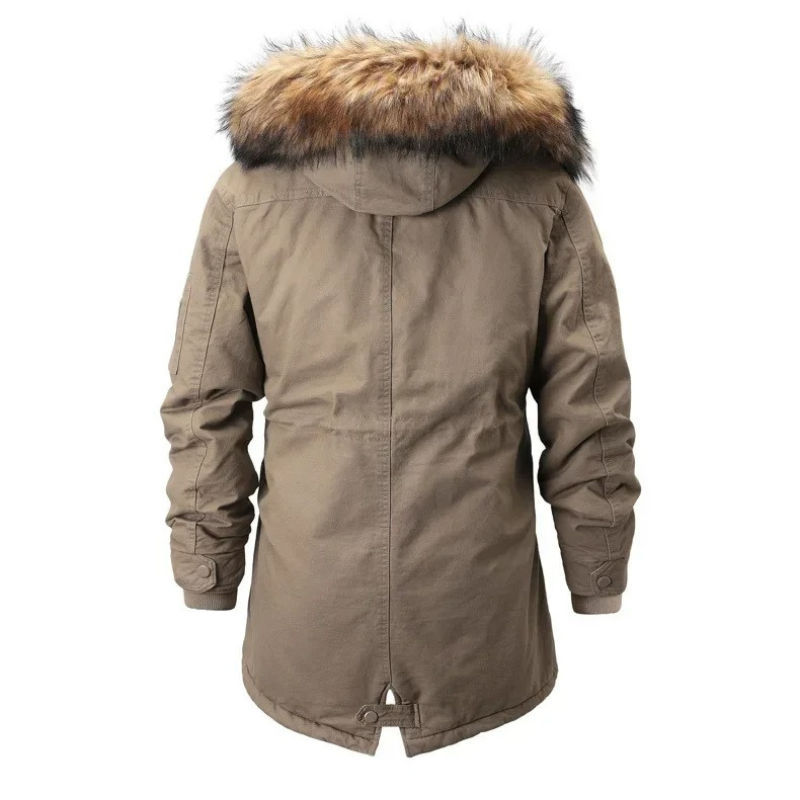 Men's Parka Winter Jacket With Detachable Faux Fur Collar And Warm Lining