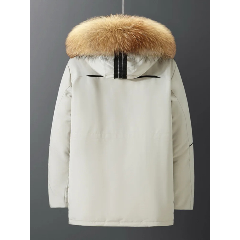 Men's parka winter jacket with thick fur collar and zip