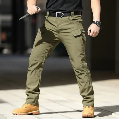 stretch fabric military colour multiple pocket cargo trousers mens