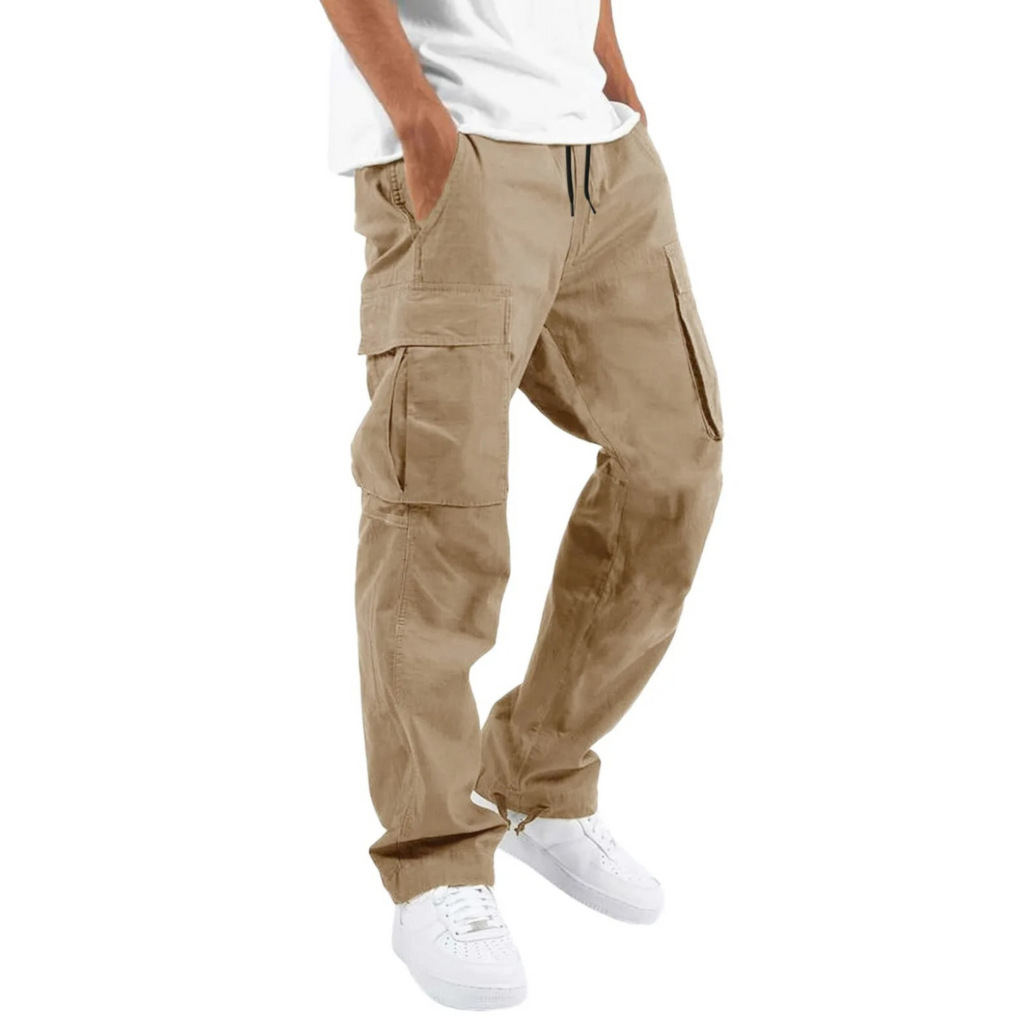 Cargo trousers men - Casual wide fit with side pockets, adjustable waistband