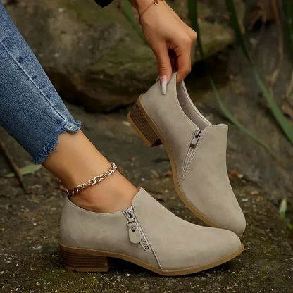 Casual Ankle Boots with Low Heel and Zip - Women's Ankle Boots