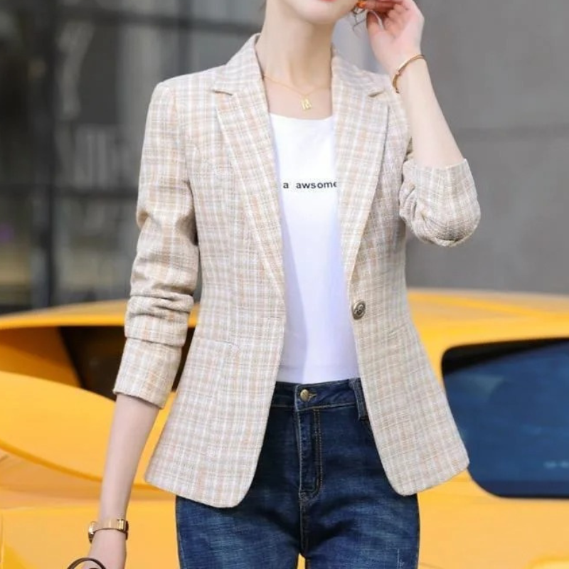 Checked Ladies Blazer With Ankle Button Closure - Timeless Style