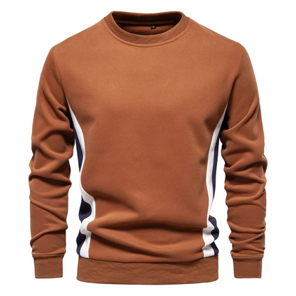 Men's sweater with round neck, casual jumper with side stripes