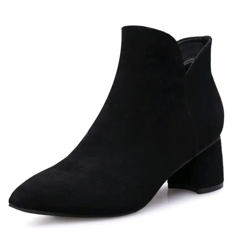 Pointed Ankle Boots with Block Heel - Women's Ankle Boots