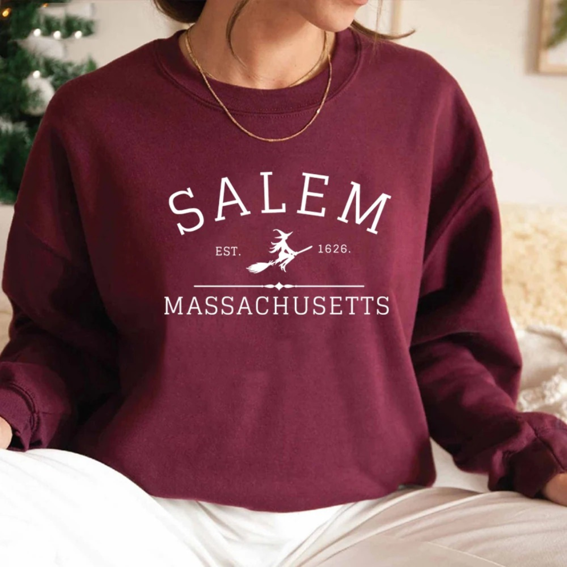 Casual Sweatshirt With Salem Massachusetts Design - Women's Sweater