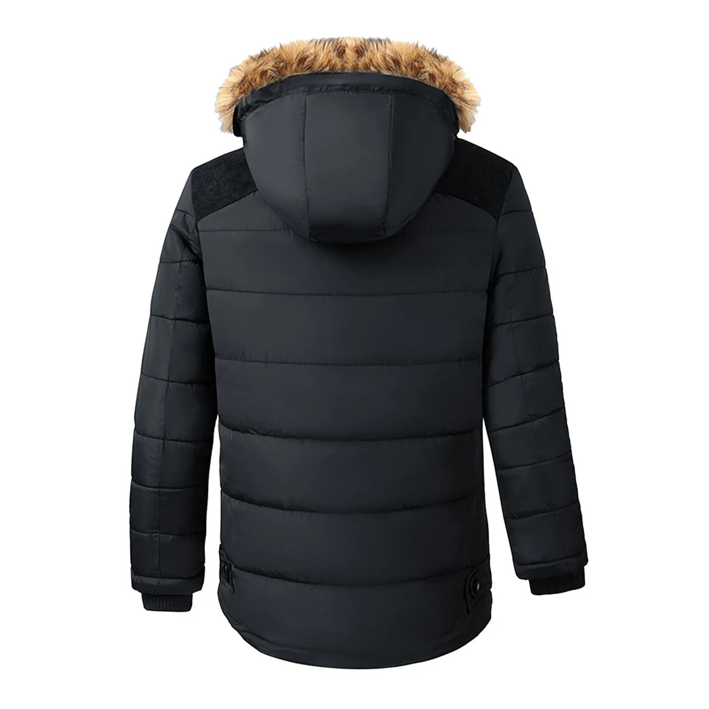 Men's parka winter jacket with detachable fur hood and zip fastening