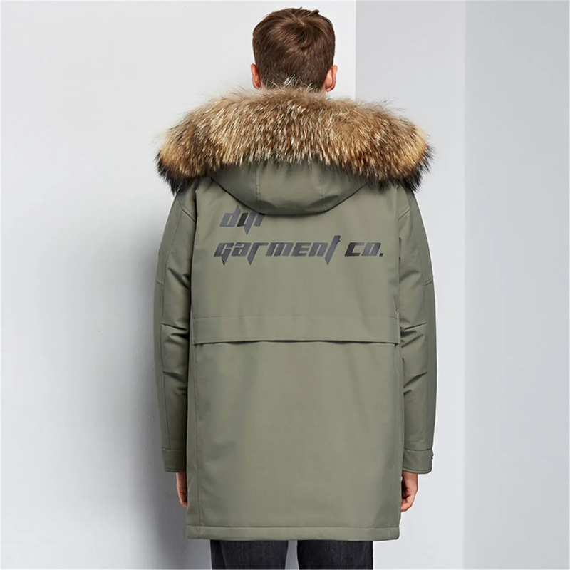 Men's parka winter jacket with fur hood and windproof material