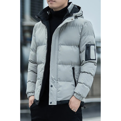 Men's puffer jacket with arm pocket and front zip