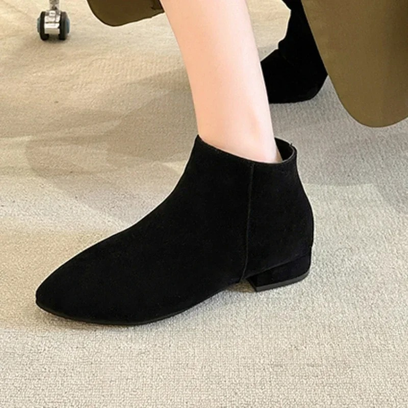 Women's Ankle Boots with Flat Heel and Minimalist Design - Women's Ankle Boots