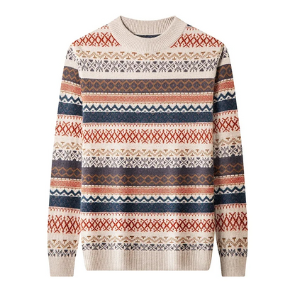 Men's patterned round neck sweater for winter comfort