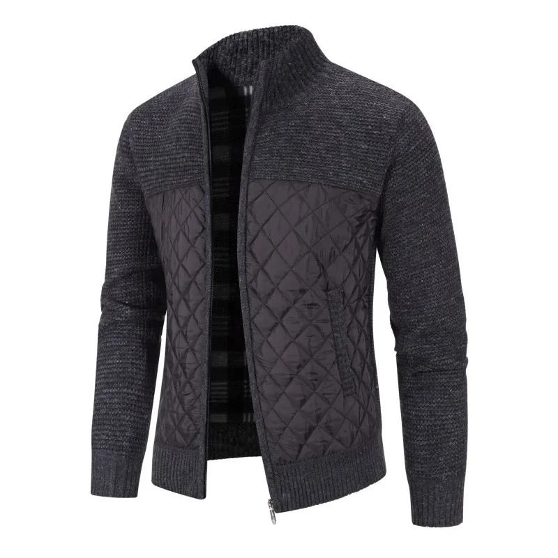 Men's quilted transition jacket - Knitted sleeves, Warm, With zip