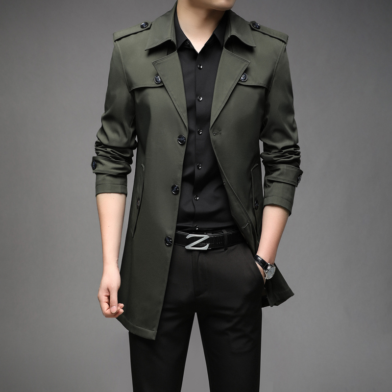 Stylish men's coat - Lightweight trench coat with epaulettes