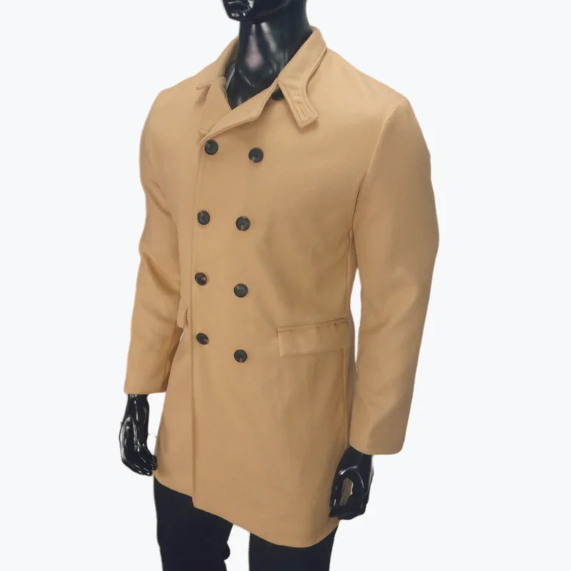 Double-breasted men's coat - Timeless wool coat with lapel collar