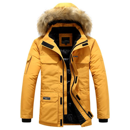 Men's parka winter jacket with fur hood and warm lining