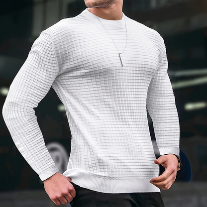 Men's sweater with structure, round neck slim fit jumper