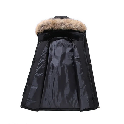 Men's parka winter jacket with detachable fur collar and hood