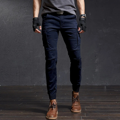 Military colour skinny long cargo pants men