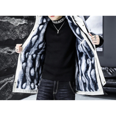 Men's parka winter jacket with fur hood and printed lining