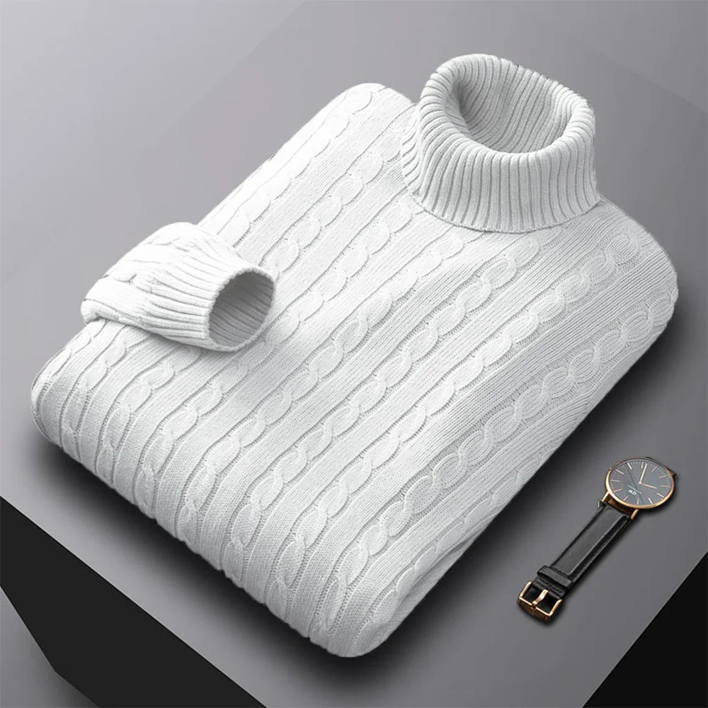 Turtleneck jumper men - Warm turtleneck jumper with cable knit pattern