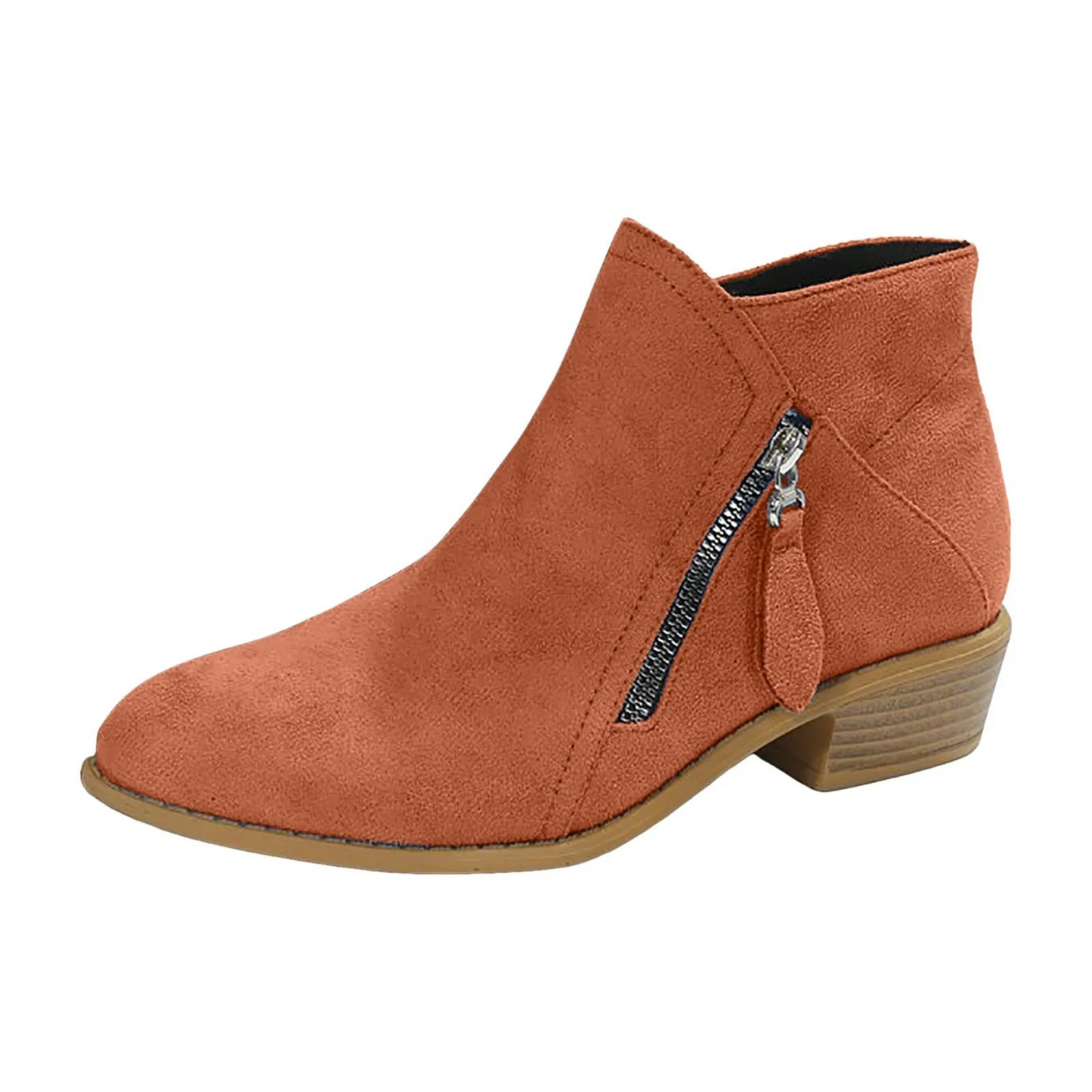 Women's Suede Ankle Boots with Zipper and Low Heel - Women's Ankle Boots