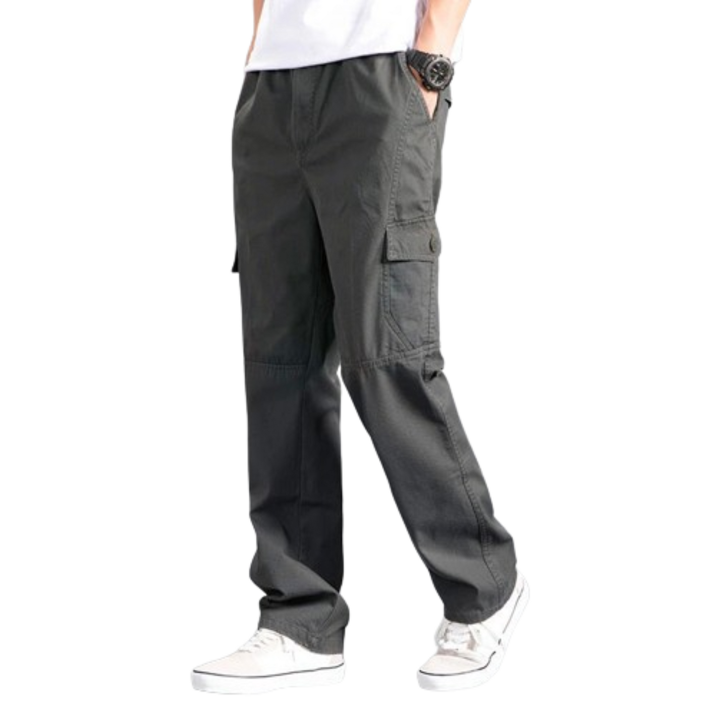 Grey oversized straight cut cargo trousers for men