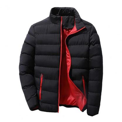 Men's puffer jacket with contrast lining and zip pockets