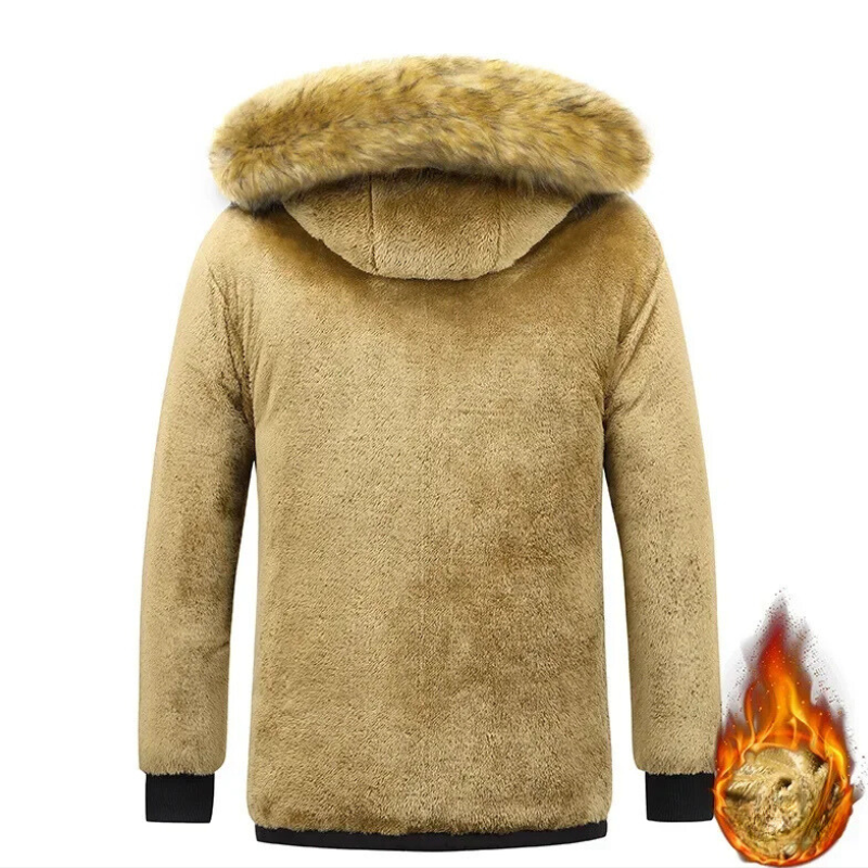 Men's parka winter jacket lined with fur hood and pockets