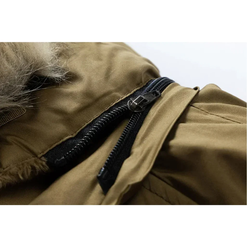 Men's parka winter jacket with fur hood and zip pockets