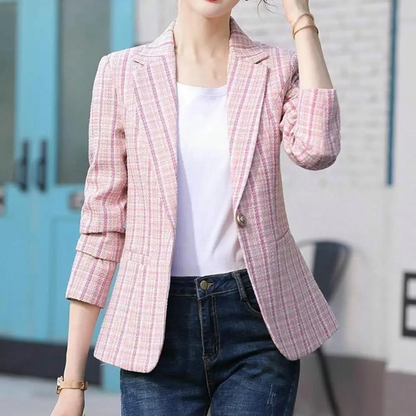 Ladies' Checked Blazer With Ankle Button Closure - Stylish and Classic