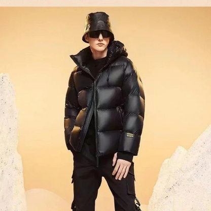 Men's puffer jacket with hood and side zip