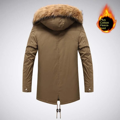 Men's parka winter jacket with fur hood and fleece lining