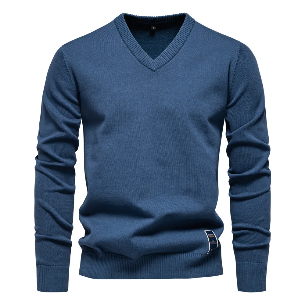 Classic V-neck men's sweater with subtle label detail