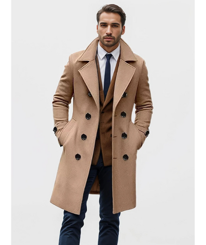 Elegant men's coat - Double-breasted winter coat with wide lapels