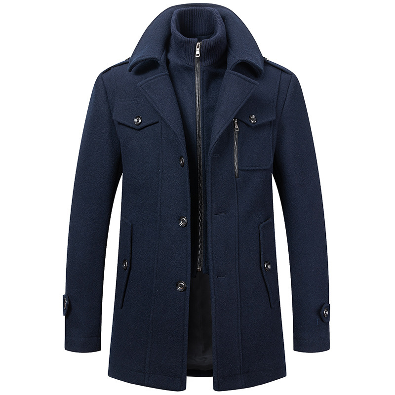 Warm men's coat - Functional wool coat with zip and pockets