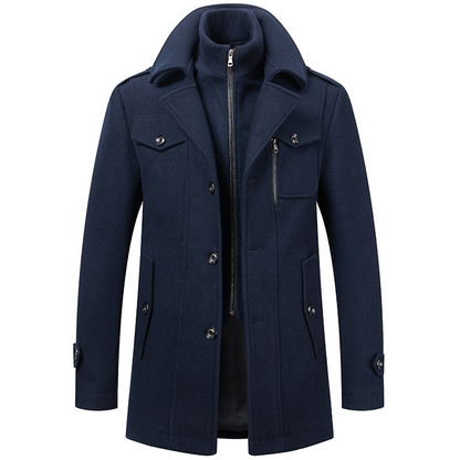 Warm men's coat - Functional wool coat with zip and pockets