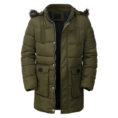 Men's parka winter jacket warmly lined with pockets and hood