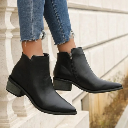 Stylish Ankle Boots with Zipper and Block Heel - Women's Ankle Boots