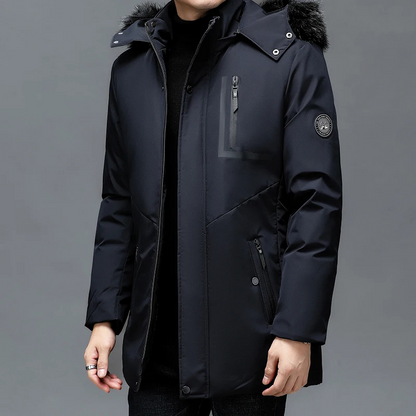 Men's parka winter jacket with fur hood and waterproof zips