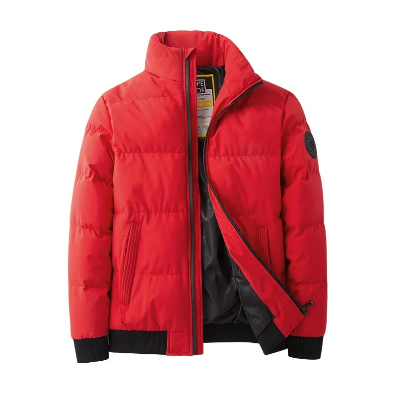 Men's puffer jacket with stand-up collar and zip side pockets