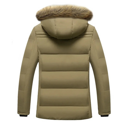 Men's lined parka jacket with detachable faux fur collar