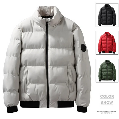 Men's puffer jacket with patch logo and front zip