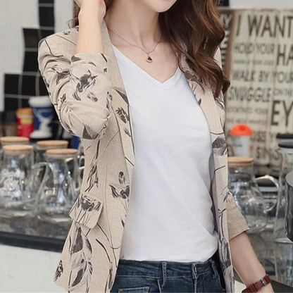 Floral Print Ladies Blazer With Ankle Button Closure