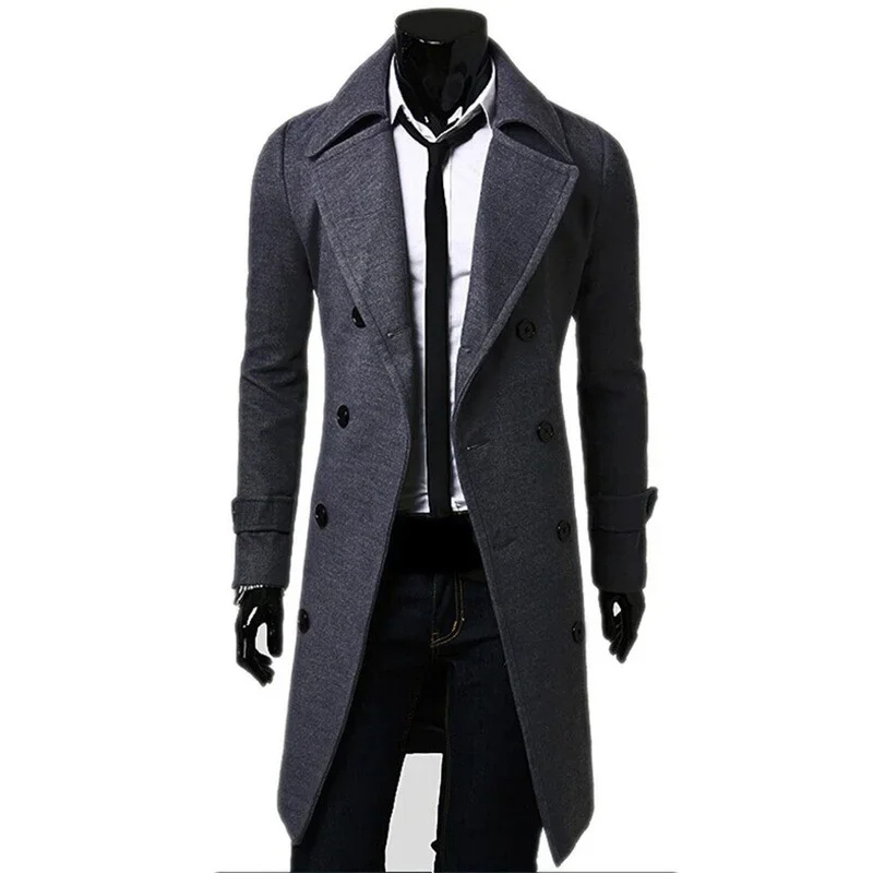 Stylish men's coat - Long double-breasted coat with slim fit