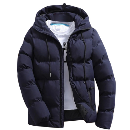 Men's puffer jacket with hood and zip pockets