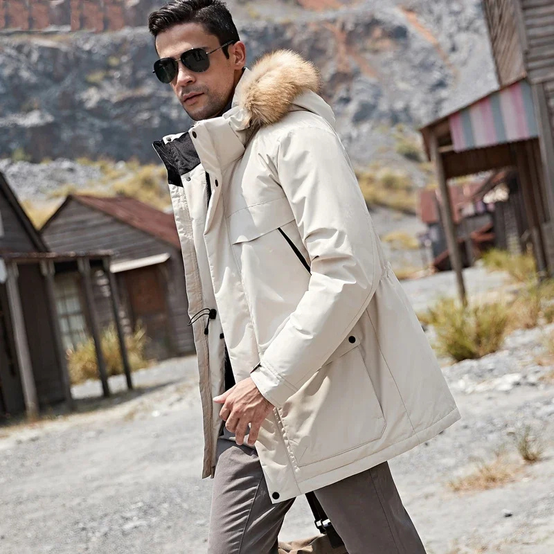 Men's parka winter jacket with fur hood and thick padding