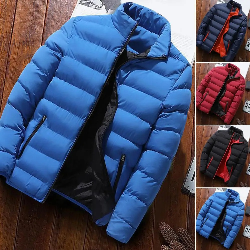 Men's puffer jacket with contrast lining and zip pockets