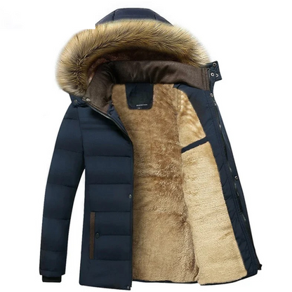 Men's lined parka jacket with detachable faux fur collar