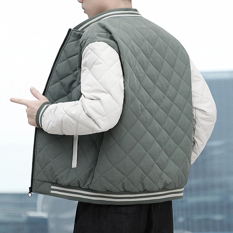 Men's quilted transitional jacket - Two-coloured, With fleece lining, With zip