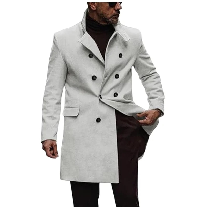 Double-breasted men's coat - Timeless wool coat with lapel collar